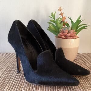 Elizabeth & James Black Pony Fur Pointy Toe High Heel Size 8